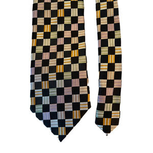 Vintage VALERIANO COLLECTION Tie Mens Silk Necktie Black Pink Tan Geometric